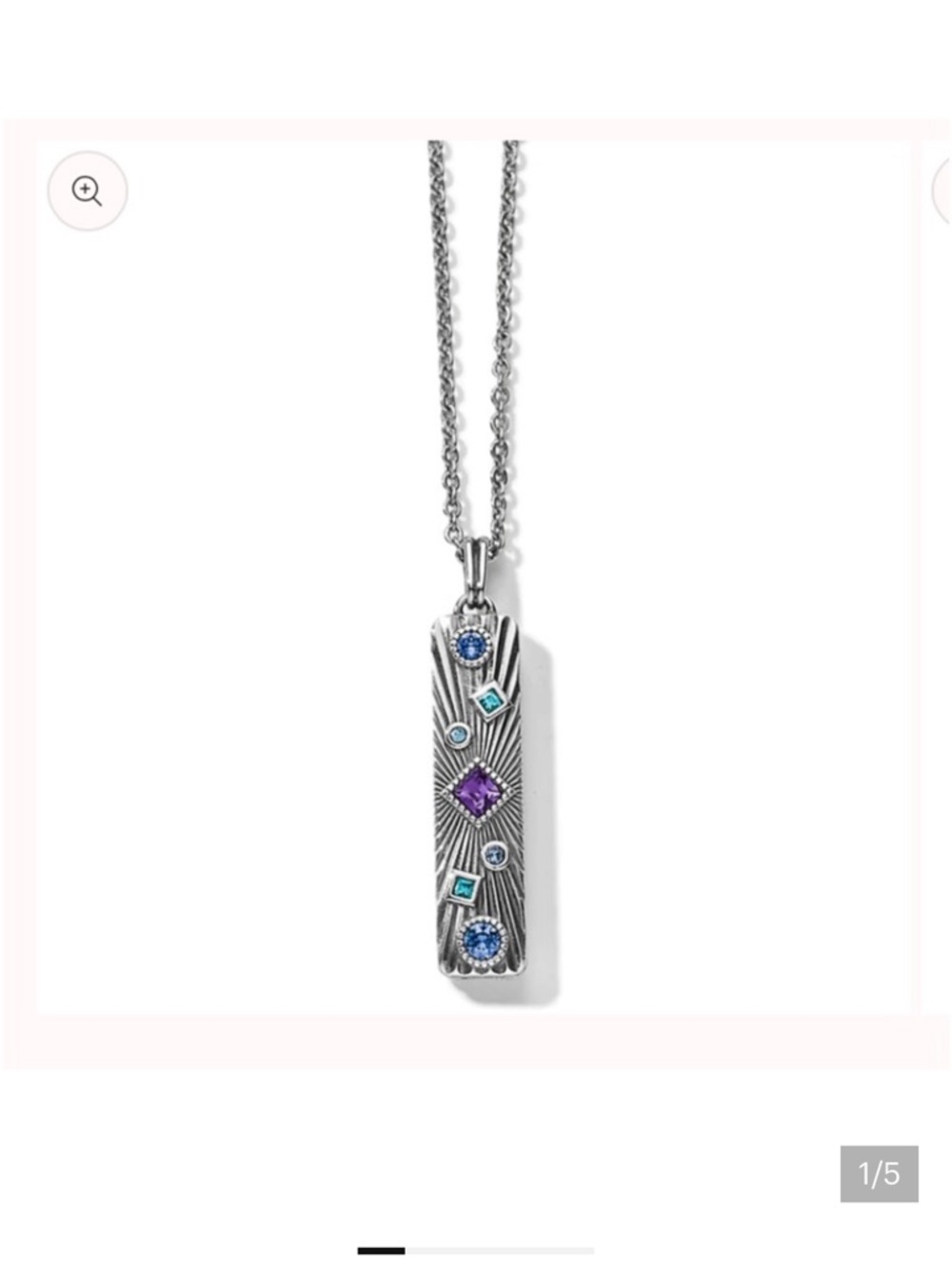 Brighton Silver Bar Pendant Necklace with Blue and Purple Stones